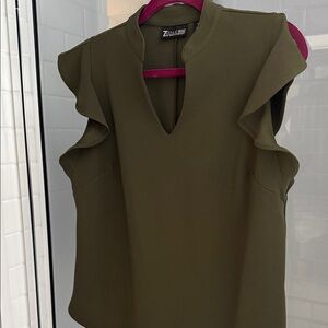 New York & Company Olive Ruffle Sleeve Blouse